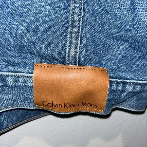 Calvin Klein Men’s Denim Jean Jacket Size Large Mid Blue Pre-Owned Great Vintage - Picture 3 of 4